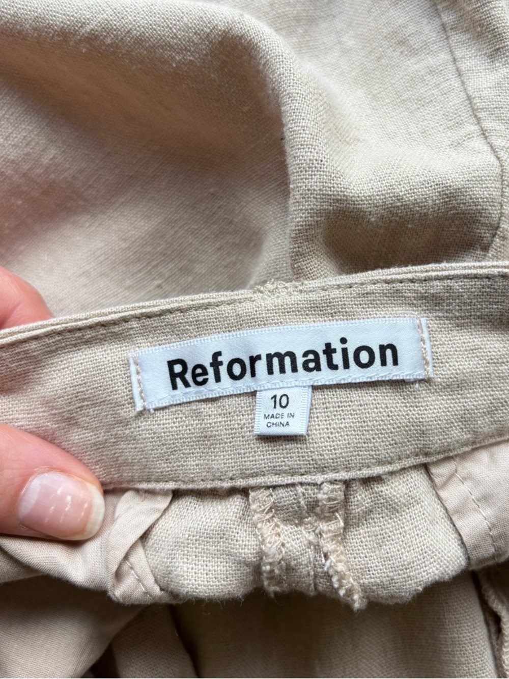 Reformation Earl Linen Pleated High Waisted Wide Leg Trouser Pants Oatmeal Beige - Picture 8 of 9